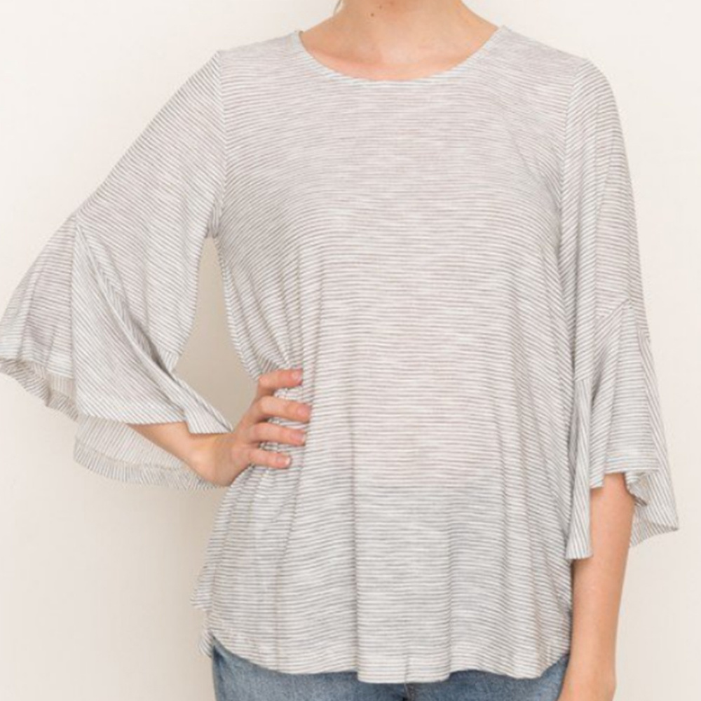Mystree Striped Bell Sleeve Top